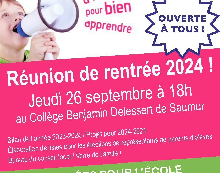 Réunion FCPE – Jeudi 26 septembre 2024 à 18h